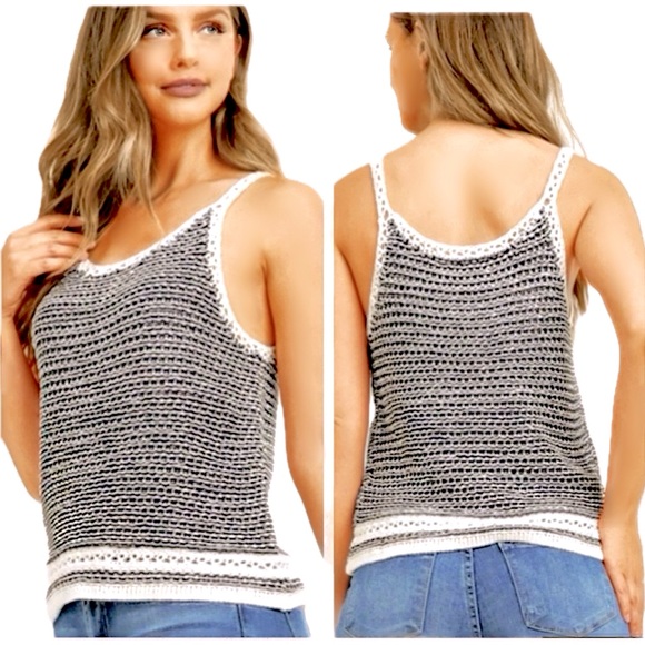 Black and Cream Soft Chunky Knit Tank Top - Picture 4 of 5